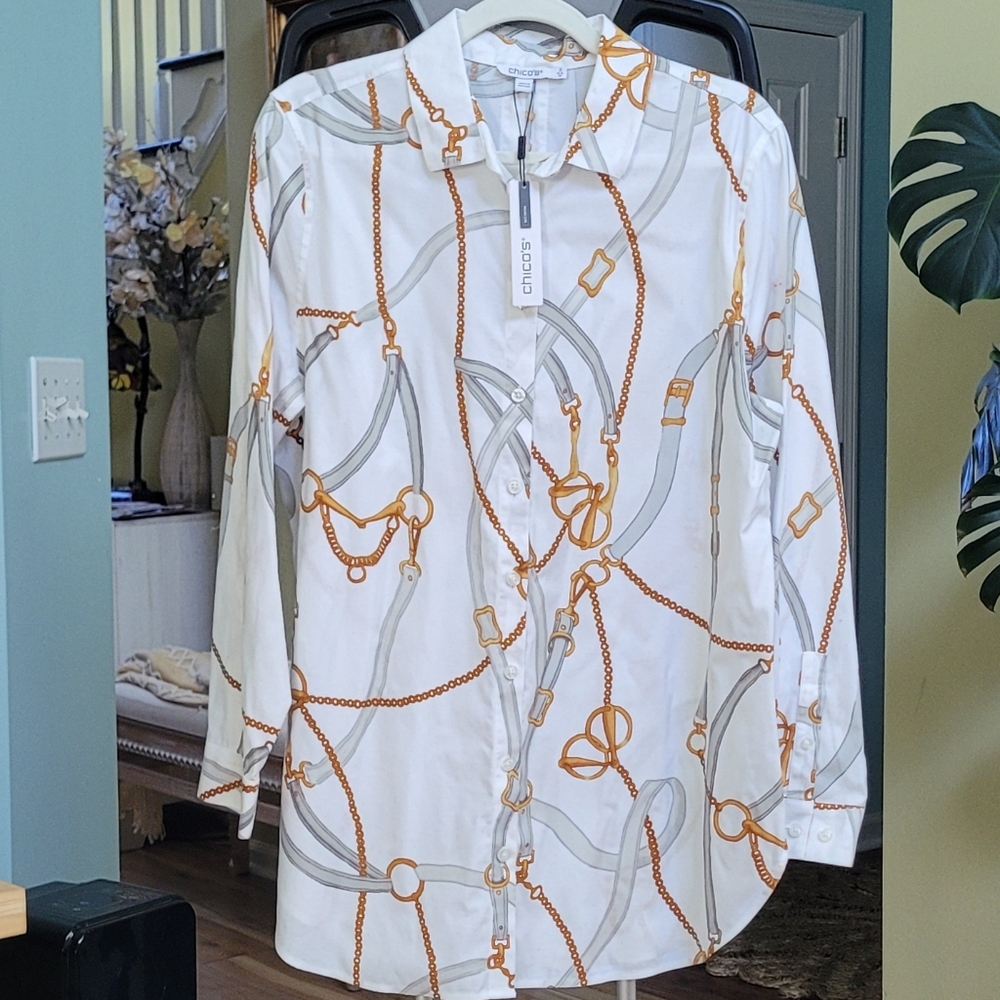 Chico's No Iron Stretch Status Print Tunic Size 2 (12) - Picture 5 of 14